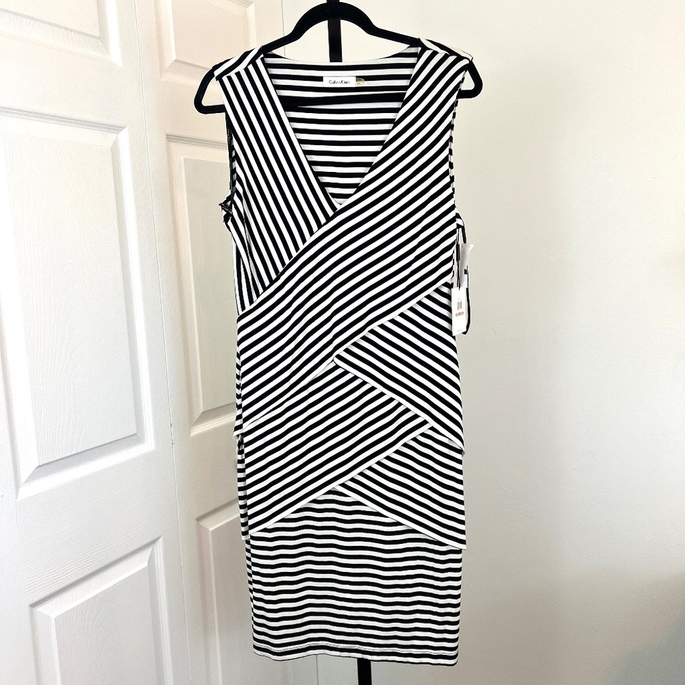 Calvin Klein Striped Stretch Layered Jersey Dress